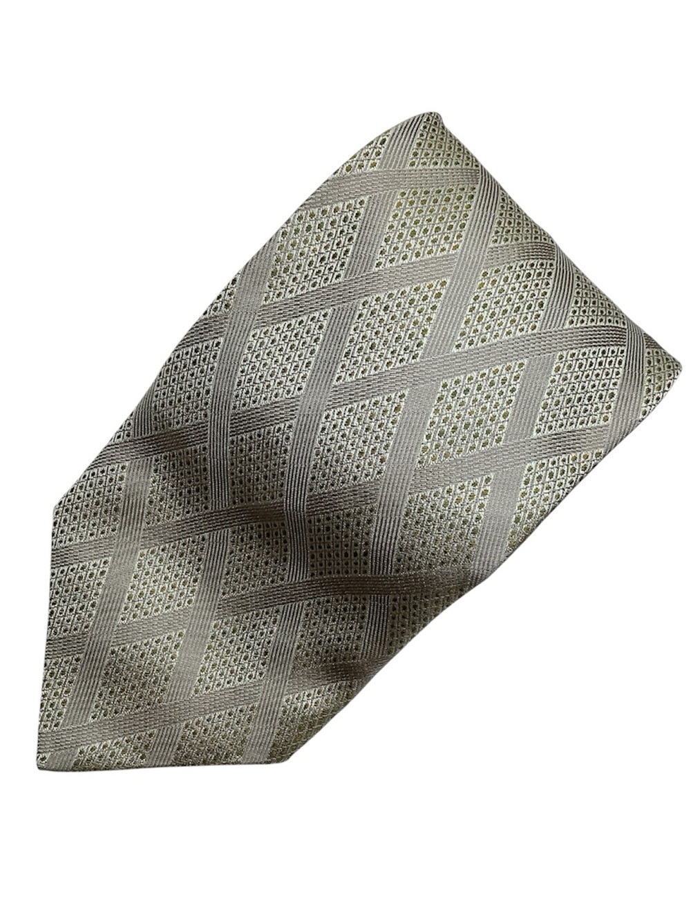 Fratelli Italian Silk Tie Beige Gold Green Diamond Geometric Tie OS